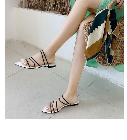 White Pointed Slipper Sandals