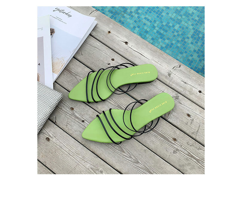 Green Pointed  slipper  sandals