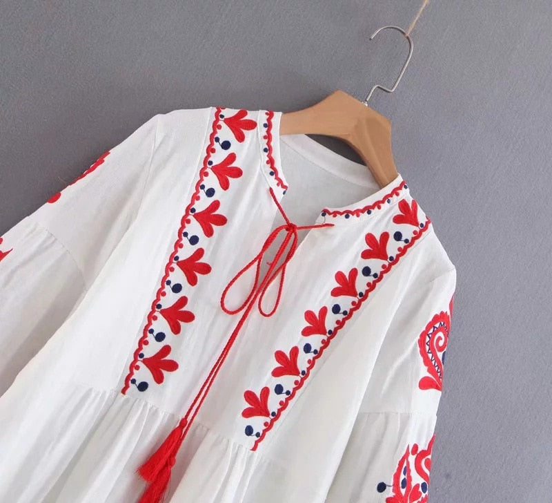 Lantern sleeve embroidery tunic (3 colors)