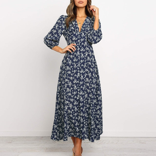 Floral Print Long dress (2 Colors)