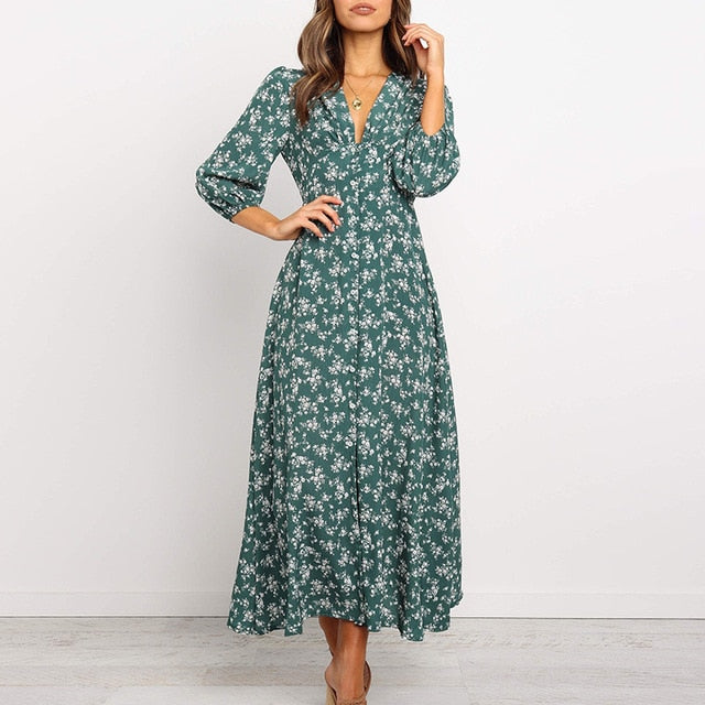 Floral Print Long dress (2 Colors)