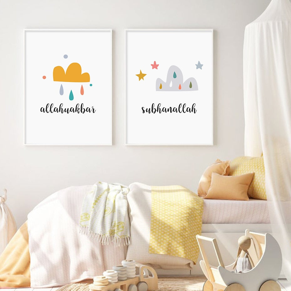 Rainbow-clouds print nursery/room home decor