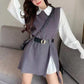 Lantern sleeve shirt knitted vest two piece set (6 colors)