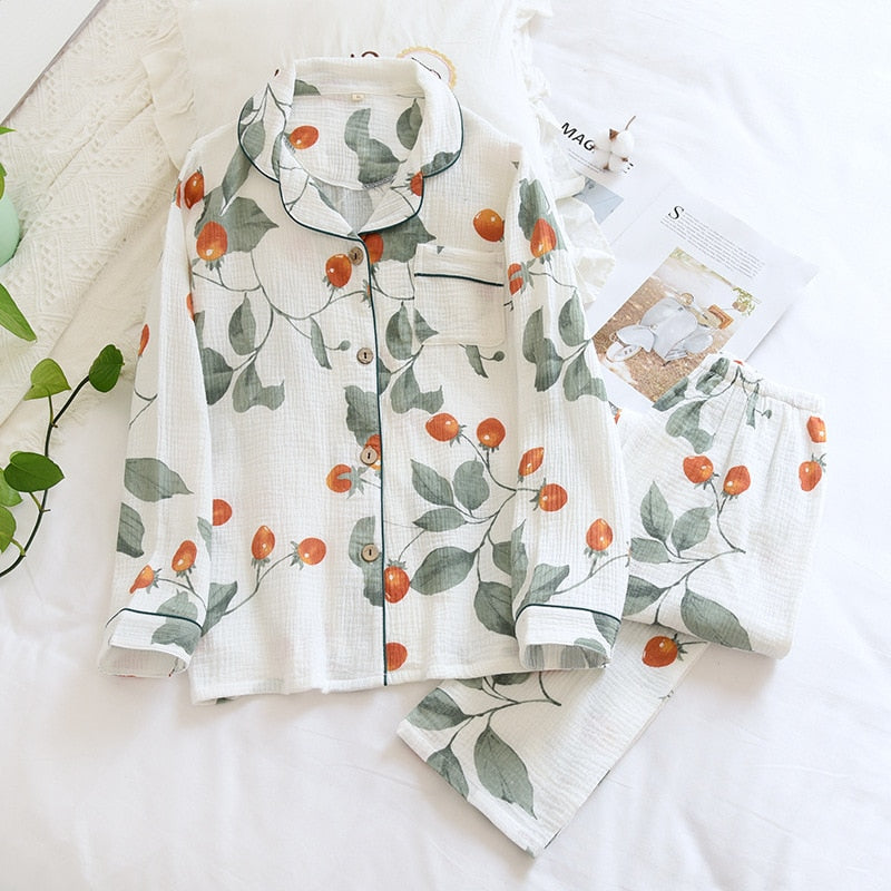 Orange blossom cotton crepe PJ set