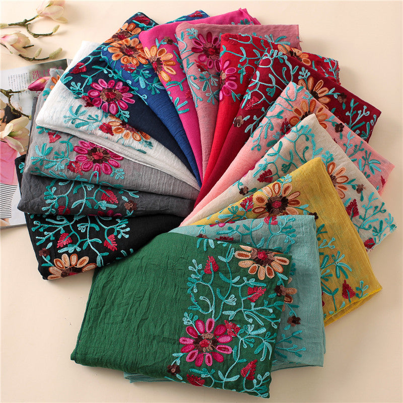 Floral embroidered Hijab(15Colors)