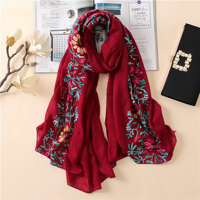 Floral embroidered Viscose Hijab (15 colors)