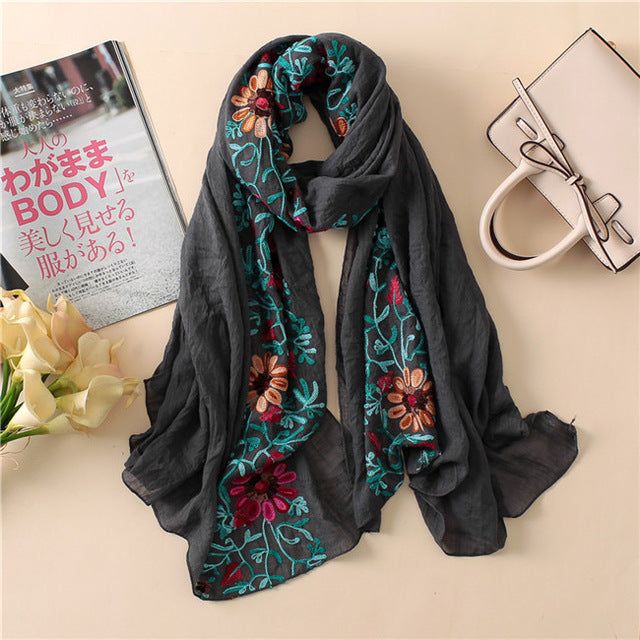 Floral embroidered Hijab(15Colors)